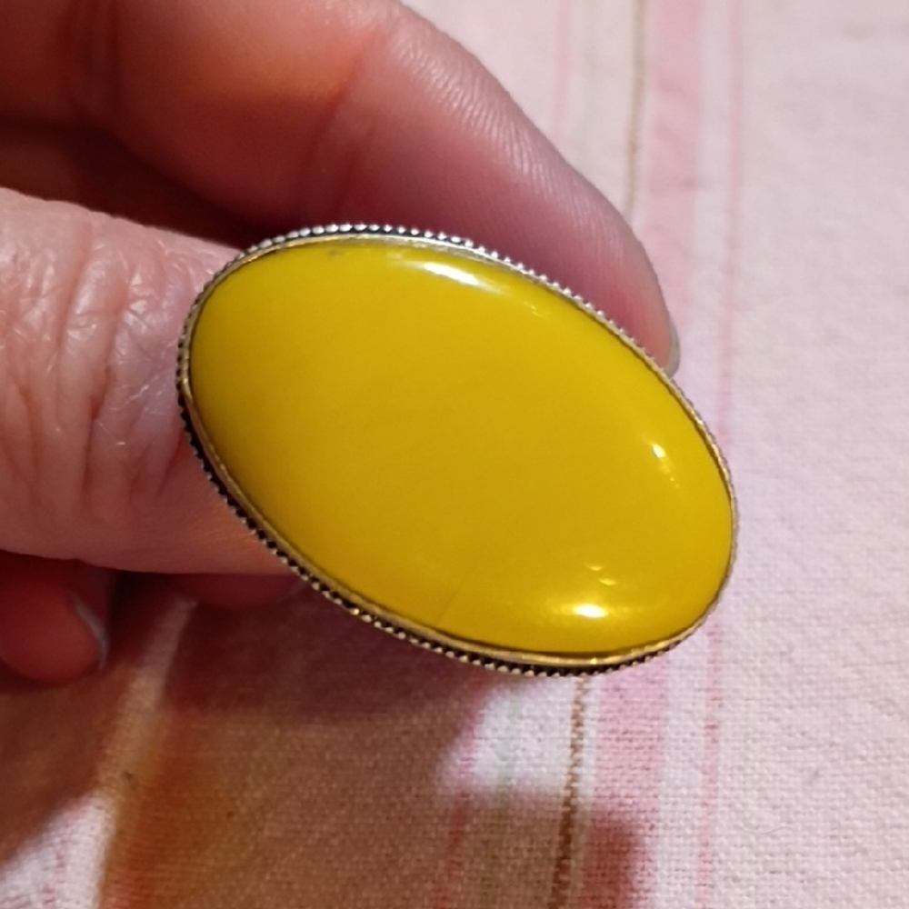 Yellow Turquoise Oval Stone Statement Ring - Wome… - image 5